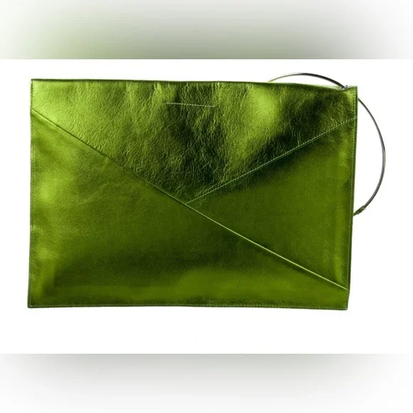 MM6 Maison Margiela Large Green Metallic Envelope Clutch with Ring - Picture 4 of 5